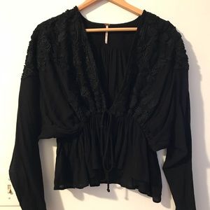 Free People extreme deep v, tie front top